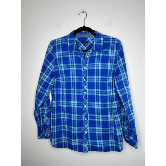 Talbots Womens Shirt Blue Green Plaid Flannel Button Up Size Petite Large PL - Picture 1 of 9